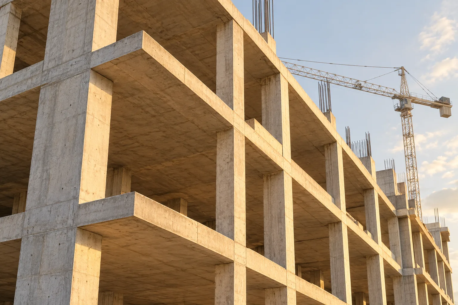 Illustrative architectural view of an exposed concrete building structure